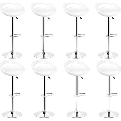 WYCTIN®Taburete de bar Set de 8 regulables en plástico ABS blanco, regulable en altura con asa 84-104 cm (1/5)