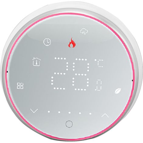 Thermostat intelligent programmable sur 1 semaine avec affichage LED, encastrable, rond, numérique, AC95-240V, pour système de chauffage d'eau, blanc