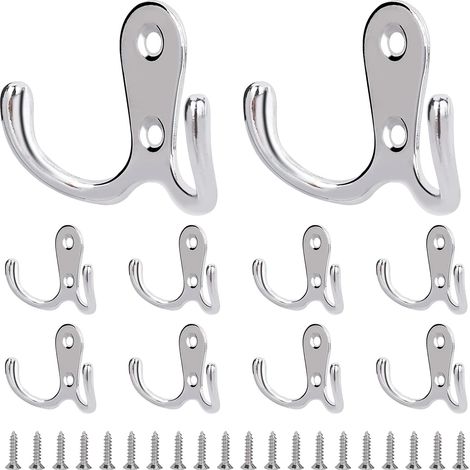 CCYKXA Vintage-Kleiderhaken mit Doppelhaken, Metall, Retro-Kleiderhaken, Wandgarderobe mit Schrauben, für Hüte, Handtücher, Badezimmer, Küche, Schlafzimmer, Silber, 10 Stück (1/5)