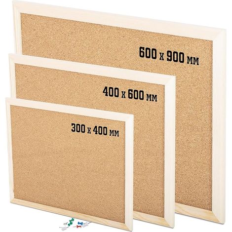 Classic Natural Wood Cork Board, Brown, with 6 Push Pins - for Office, Home, School, Memo and Organization (300MM x 400MM) (1/2)