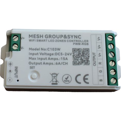 Centralina Controller per Striscia Led RGB WIFI 2.4G, RF 2.4G TUYA, Smart Life Max 15A Tot. (6A/CH) DC5-24V 360W 3 Canali RGB CLC103R Bianco