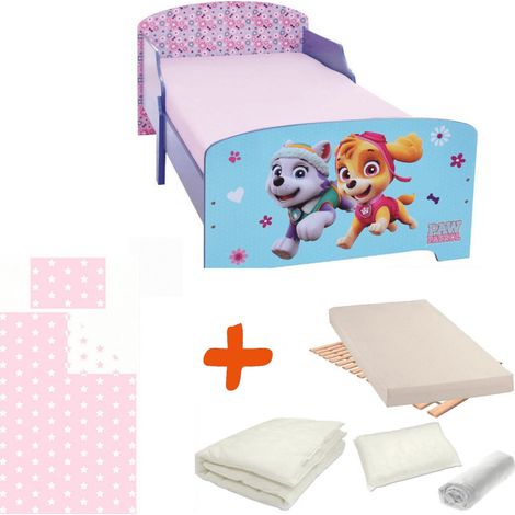Pack lit complet Premium Pat'Patrouille violet - Stella et Everest Lit+matelas+drap housse+parure de lit+couette+oreiller (1/3)