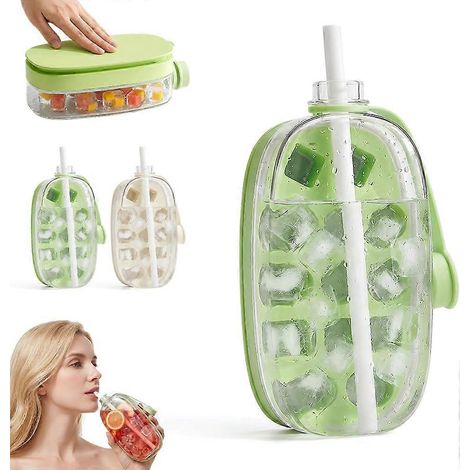 Machine à glaçons Nugget, bouteille à glaçons avec paille, nouveau 2026, gobelet à glaçons 2 en 1 de 600 ml avec paille, moule à glaçons irréguliers pour 13 cubes avec démoulage facile en silicone (1/5)