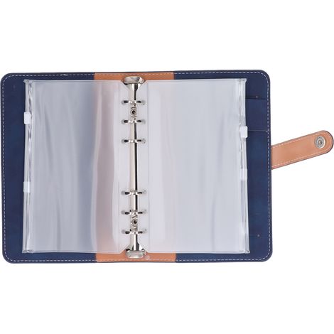 Classeur A6 en Cuir PU avec Poches Zippées, 6 Trous Pré-percés, Étiquettes, Portable et Léger, Bleu (1/5)