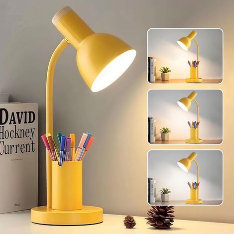 LED desk lamp for home office, table lamp with pen holder, reading light with 3 color modes, desk light with gooseneck arm, metal study lamp, yellow (1/5)