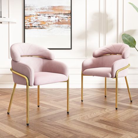 Chaise de salle à manger  en velours rose, pieds en métal, design élégant (1/5)