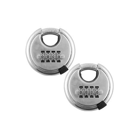 Cadenas à combinaison rond en acier inoxydable, 4 chiffres, lot de 2, pour entrepôt