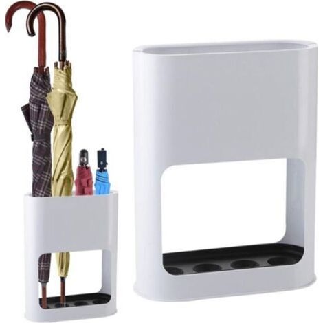 Porte-parapluies à 4 compartiments, bac égouttoir amovible et étagère pour entrée et couloir, compatible avec les parapluies longs et courts, blanc (1/5)