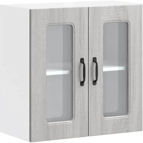 Mueble de pared de cocina de diseño moderno de 60 x 31 x 60 cm con puerta de cristal líneas depuradas en madera gris Sonoma 020050048 (1/5)
