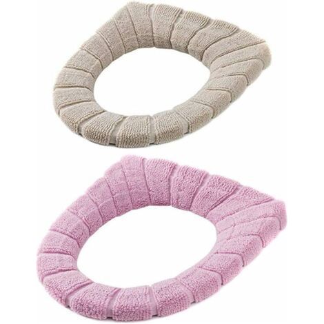 2 Tapis de Coussin de Coussin de Toilette Rétractable Lavable,Warmer Coussin de Warmersiège de Toilette,Universel WC Coussin coloré Abattant Réservoir Réservoir (Beige, Rose) (1/5)