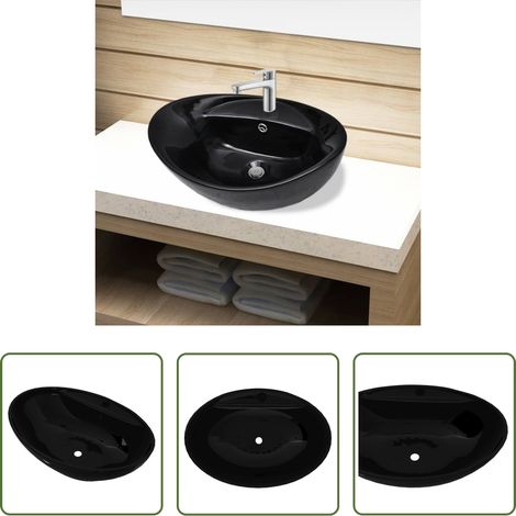 Waschbecken Schwarz - Keramik Waschbecken Hahnloch/Überlaufloch schwarz oval