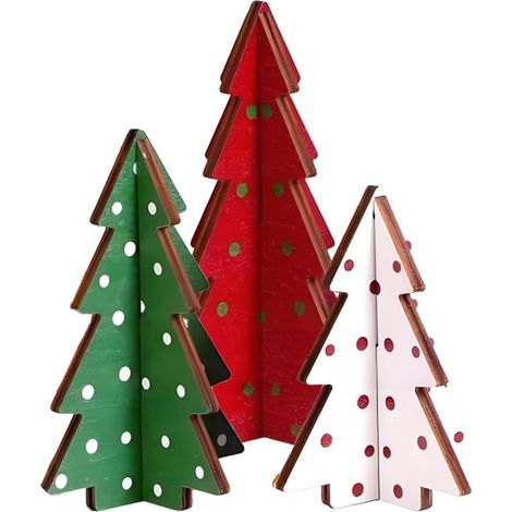 Sapin de Noël de Table 3 Pièces en Bois Rustique Mini Sapins de Noël Décoration Fermière pour Manteau Cheminée Bureau Plateau Étagéré Fête Salon Cuisine Bureau Appartement (1/5)