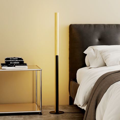 Lampadaire en bambou naturel LED dimmable avec interrupteur au pied et mémoire, 3 températures de lumière pour salon (1/5)
