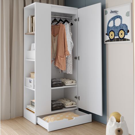 Armoire 70 x 40 x 170 cm à 1 porte avec étagères et tiroirs, blanc DESVIAE (1/5)