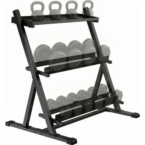 SPORTNOW soporte mancuernas de 3 niveles, estante de pesas de acero con barras ajustables, para gimnasio casa, carga 200 kg, 88x66x88 cm, negro (1/5)