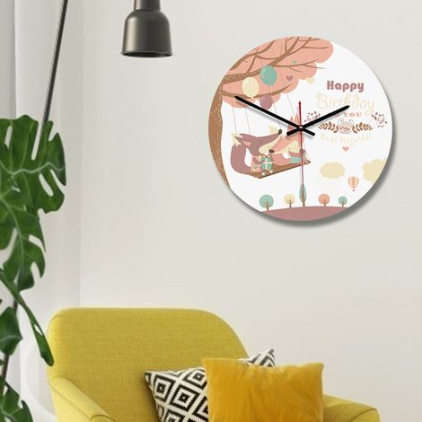Horloge murale nordique, horloge murale rétro avec animaux, horloge ronde moderne en métal (D) (1/5)