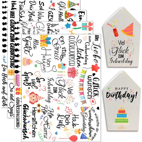 Lot de 4 autocollants d'anniversaire avec dictons d'anniversaire pour Meubles Verre Bois DIY Décoration Film Autocollants (1/5)