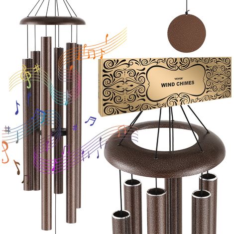 VEVOR Campanelli Eolici per Esterni 1270 mm Campanelli Eolici dai Toni Profondi con 6 Tubi, Campanelli Eolici Commemorativi per Anniversario, Decorazioni per Patio, Portico, Giardino, Venature di Rame