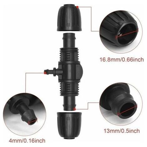 CHOYCLIT Raccord de tuyau d'arrosage 15 pièces, raccord en T avec ardillon, pour irrigation goutte à goutte avec des tuyaux d'irrigation de 1/2" à 1/4". (1/5)