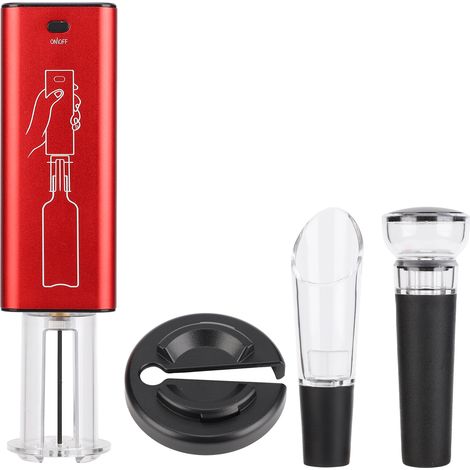 Tire-bouchon électrique en alliage d'aluminium et ABS, rechargeable par USB, avec coupe-feuille, verseur et bouchon, économique en effort. (1/5)