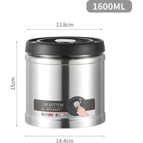 (Argent 1600ml) Boîte de conservation de café sous vide, type filtre à pression, en acier inoxydable 304. (1/5)