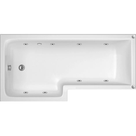 L-Shape Whirlpool Shower Bath with 8 Chrome Jets and Leg Set, Left Hand, 1700mm