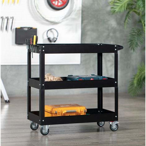 Carro de taller de acero negro con 3 estantes, ruedas y asa - 150 kg - 83 x 35,3 x 76 cm (1/5)