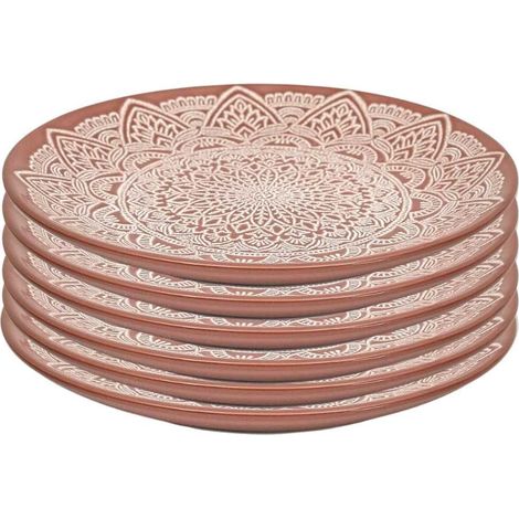 Set de 6 assiettes à dessert en céramique terracotta motif mandala (Ø19,5 cm) - AKKA (1/5)