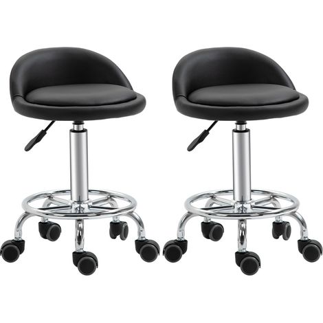 Set di 2 sgabelli con schienale, altezza regolabile 57-72 cm, girevoli con ruote, neri (1/5)