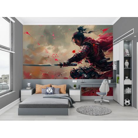 Papier Peint Japonais - Guerrier Écarlate - 150 x 250 cm (1/2)