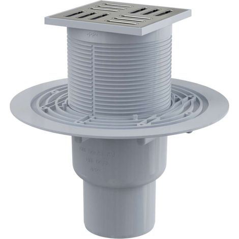 Alca - Scarico a pavimento 11x11 cm, diametro 5/8 cm, arresto degli odori dell'acqua, acciaio inox/plastica APV201 (1/3)