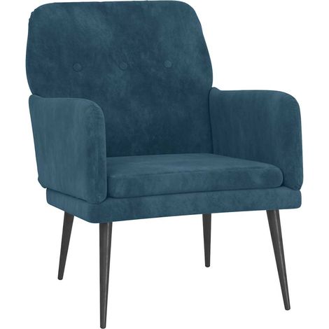 Vidaxl – Fauteuil relax bleu en velours 62x79x79 cm – Dossier rembourré incliné – Accoudoirs confortables – Cadre en métal robuste