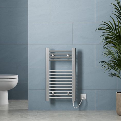 Galiflo Chrome Heated Towel Rail Radiator Flat Straight Electric Bathroom Heating 700 x 400mm (1/4)