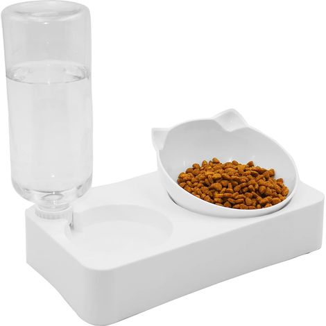 1 Gamelle chat,Design incliné 15°,Bouteille eau automatique,Séparable,Plastique (1/5)