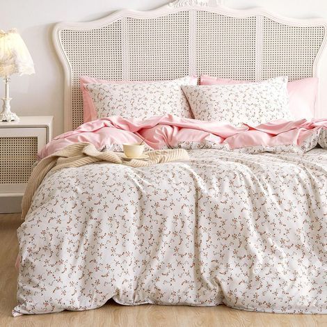 1 Parure De Lit Housse De Couette 220x240 Cm Motif Feuilles Fleurs 2 Taies D'oreiller 65x65 Cm Microfibre Chambre Adulte (1/5)