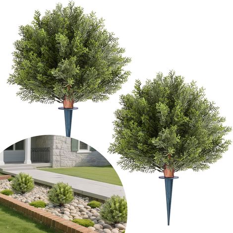 Boule Cyprès Topiaire Artificiel Extérieur avec Piquet, 406 mm, Lot de 2, Fausses Plantes, Faux Arbustes Buissons pour Décoration Extérieur Intérieur, Porche, Patio, Jardin, Balcon, Arrière-cour (1/5)