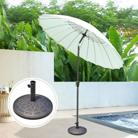 Pied parasol base lestage rond résine imitation fonte motif rosace Ø49cm poids net 14kg, bronze