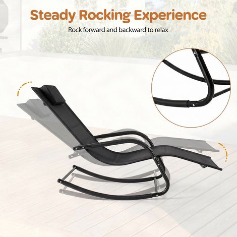 Silla mecedora de exterior, negra, capacidad de 160 kg, diseño ergonómico. (1/5)