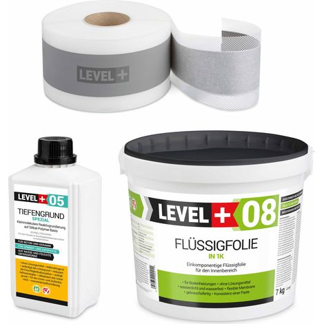 LEVEL+ Dichtset für Duschabdichtung Bad Dichtband Flüssigfolie 7kg SET03 (1/4)