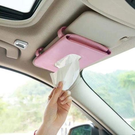 RisingFF Porte-mouchoirs pour pare-soleil de voiture, boîte à mouchoirs haut de gamme (rose) (1/5)
