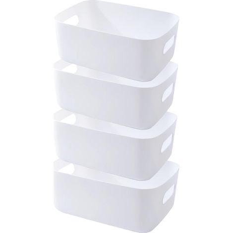 4 Boîtes de Rangement - Paniers et Caisses en Plastique de Haute Qualité pour Bain et Cuisine (Blanc, 25×18×10 cm)