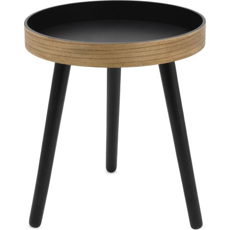 Holz Beistelltisch mit runder Tischplatte schwarz natur – ca. Ø 38 cm  – Deko Sofa Tisch – kompakt modern