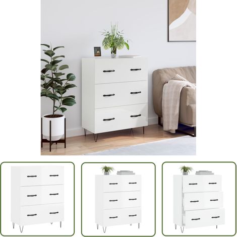 The Living Store Buffet Blanc brillant 69,5x34x90 cm Bois d'ingénierie - Buffet - Meuble De Rangement - Commode - Mobilier - Design Classique (1/5)