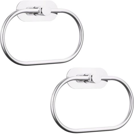 Lot de 2 anneaux porte-serviettes autocollants pour salle de bain, fixation murale, acier inoxydable, accessoires de quincaillerie, sans perçage, porte-serviettes rond moderne, chrome (1/5)
