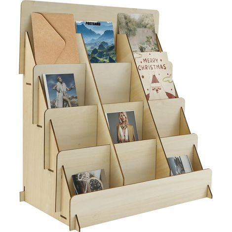 Support de présentation multifonction carte en bois à 4 étages - Présentoir de vente au détail - Porte-cartes postales