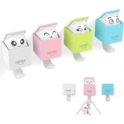 Lot de 4 crochets autocollants, motif animaux de dessin animé, pour porte, mur, salon, salle de bain, décoration intérieure (1/5)
