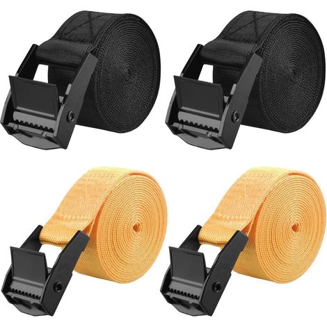 Sangles d'arrimage 25mm, 200kg, 4 pièces 2m, Noir/Jaune