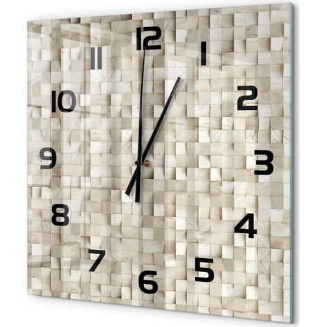 Grande Horloge Murale Carrée Chambre Bureau Verre Silencieuse Design Moderne Élégant Cubes en bois 60x60 cm (1/5)