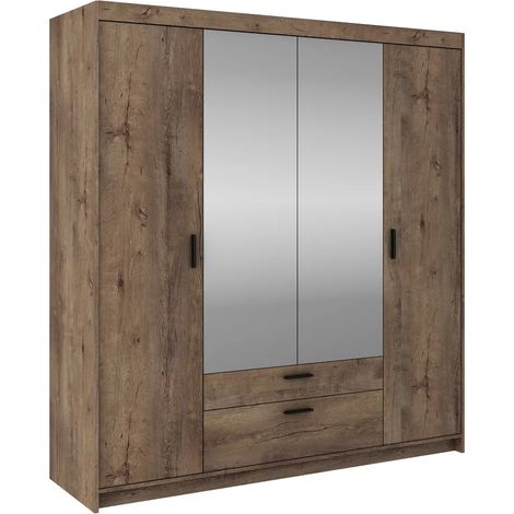 AX LIVING Kleiderschrank mit Spiegel Storicos Eiche Lefkas 4T 176,3cm