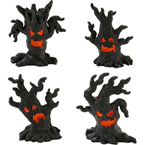 Lot de 4 décorations d'Halloween pour maison hantée : adorables mini-statues en résine représentant des fantômes et des démons, parfaites pour décorer une table, une fête, la maison ou le jardin. (1/5)